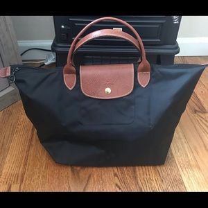 Medium black longchamp handbag